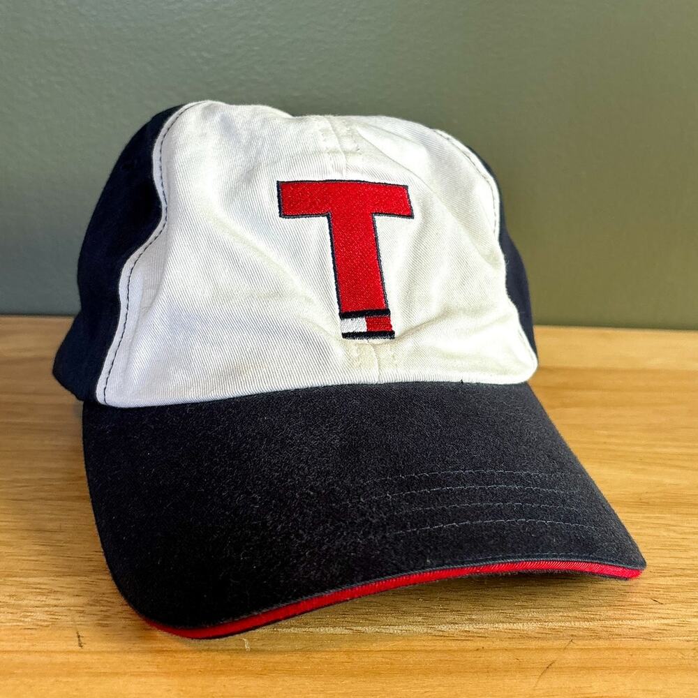 Vintage Tommy Hilfiger Big T Logo Navy White Red Strapback Hat